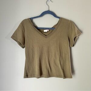 Olive Green V-Neck Women's Top